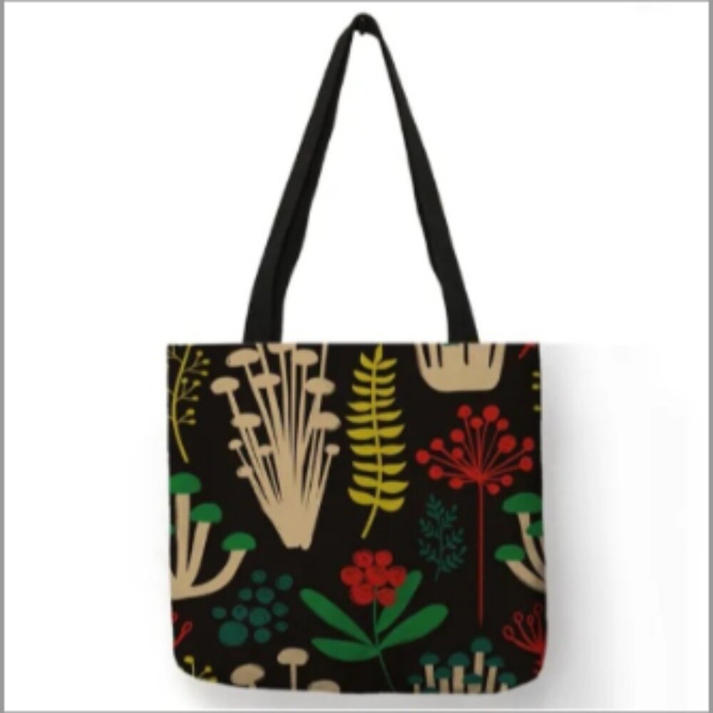 Mushroom Print Eco-Friendly Tote Bag Reusable Shopping Tote - Brown Cottagecore